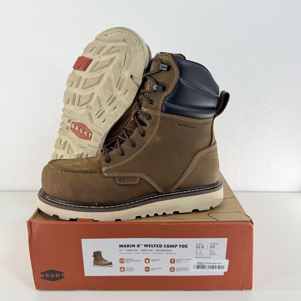 Brunt Marin Welted 8" Comp Toe Boots Mens Size 11.5 Brown Waterproof Work Safety